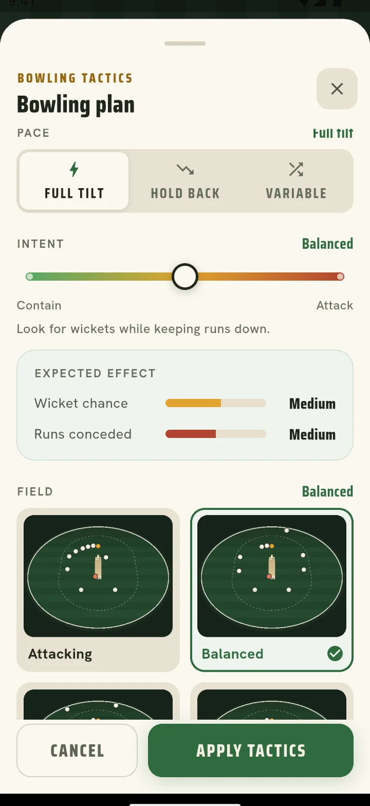 Intent slider, expected effect meters and field settings shown as pictures